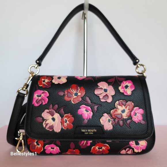 KATE SPADE Hudson Fall Poppies Pebbled Leather Medium Flap Convertible Shoulder⭐ - Picture 6 of 16